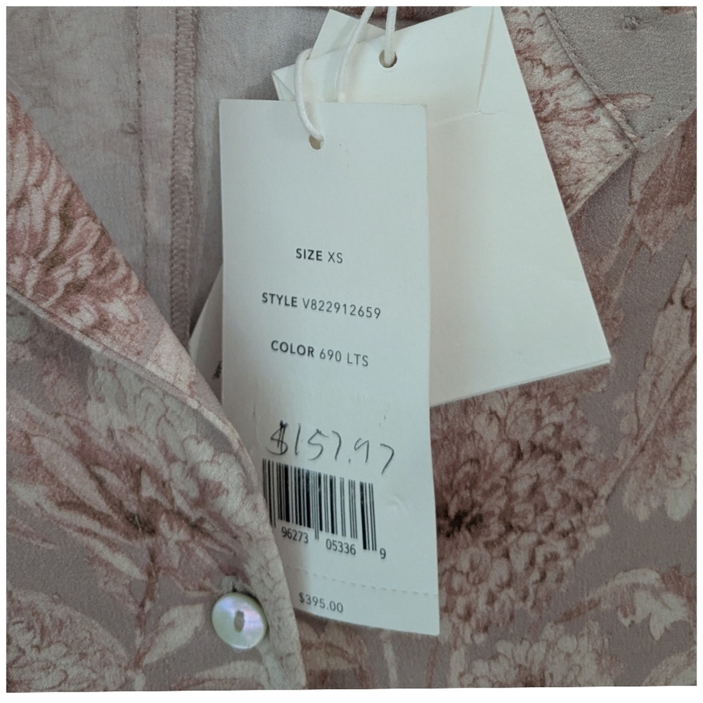 Vince Dahlia Printed Silk Cinch Back Shirt - Picture 5 of 7
